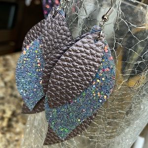 Statement Dangle Earring Long Leather Leaf Earring